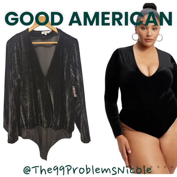 Good American Black Velour Bodysuit - Picture 1 of 7